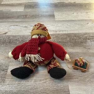 NWT Vintage 1998 Melissa Ann Snowman Plush Decor Figurine Wagon Holiday Kitsch